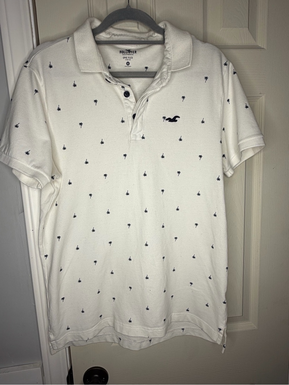 Hollister White Polo with Navy Palm Print